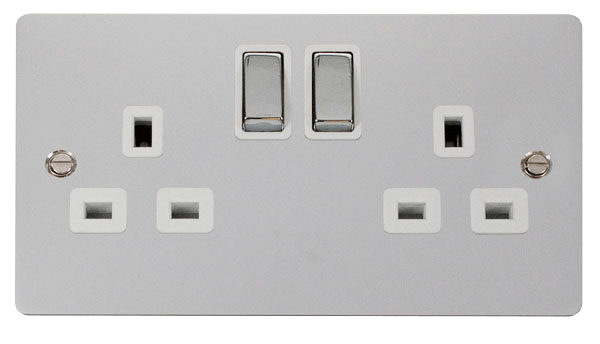 Define Flat Plate Ingot 2Ga - Ingot 2-Gang 13A DP Switched Socket  - White in black finish.