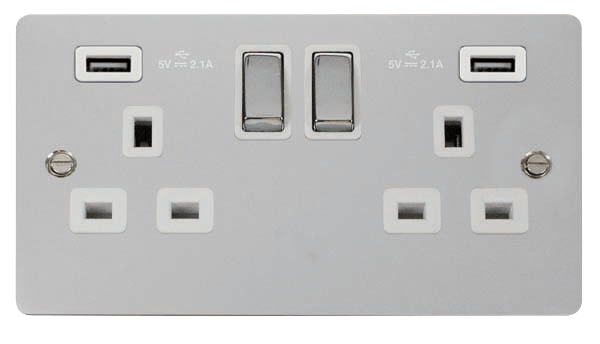 Define 2G 13A Sw Skt 4.2A U - 13A Ingot 2 Gang Switched Socket With Twin 2.1A USB Outlets (4.2A) (Twin Earth) in black finish.