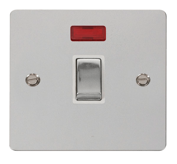 Define Flat Plate Ingot 20A - Ingot 20A 1 Gang DP Switch  + Neon  - White in black finish.