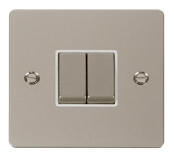 Define Flat Plate Ingot 10A - Ingot 10AX 2 Gang 2 Way Switch  - White in black finish.