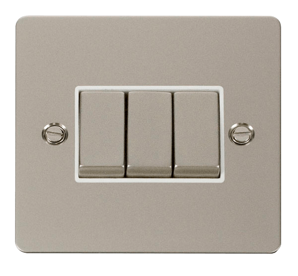 Define Flat Plate Ingot 10A - Ingot 10AX 3 Gang 2 Way Switch   - White in black finish.