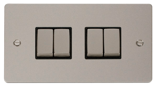 Define Flat Plate Ingot 10A - Ingot 10AX 4 Gang 2 Way Switch  - Black in black finish.