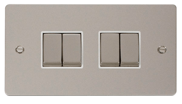 Define Flat Plate Ingot 10A - Ingot 10AX 4 Gang 2 Way Switch  - White in black finish.