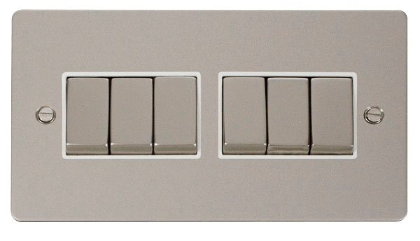 Define Flat Plate Ingot 10A - Ingot 10AX 6 Gang 2 Way Switch  - White in black finish.