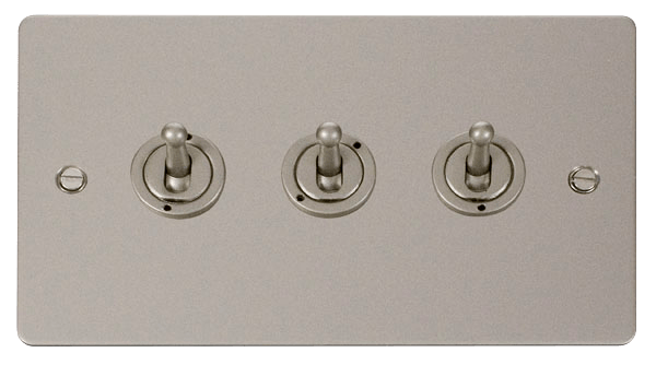 Define Flat Plate 10A 3Gang - 10AX 3 Gang 2 Way Toggle  Switch in black finish.