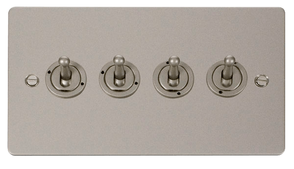 Define Flat Plate 10A 4Gang - 10AX 4 Gang 2 Way Toggle  Switch in black finish.