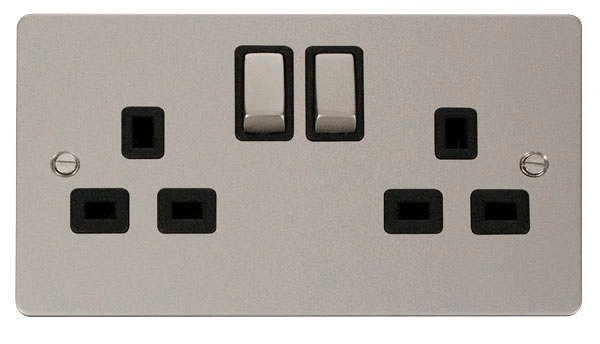 Define Flat Plate Ingot 2Ga - Ingot 2-Gang 13A DP Switched Socket  - Black in black finish.