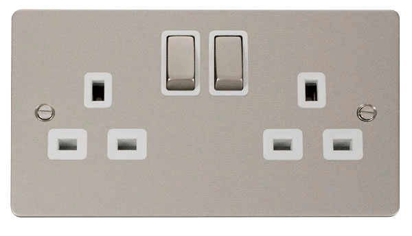 Define Flat Plate Ingot 2Ga - Ingot 2-Gang 13A DP Switched Socket  - White in black finish.