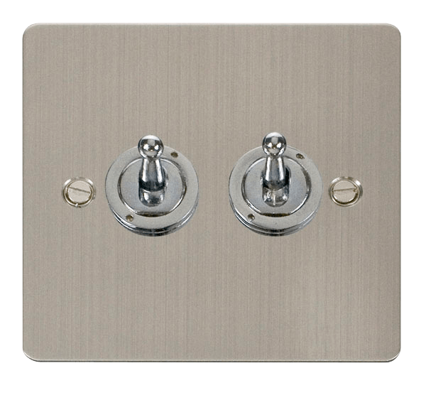 Define Flat Plate 10A 2Gang - 10AX 2 Gang 2 Way Toggle  Switch in black finish.