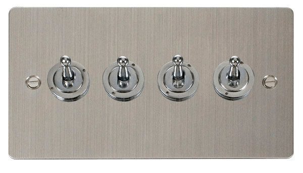 Define Flat Plate 10A 4Gang - 10AX 4 Gang 2 Way Toggle  Switch in black finish.