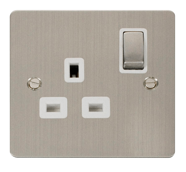 Define Flat Pl Ingot 1Gang - Ingot 1 Gang 13A DP Switched Socket  - White in black finish.