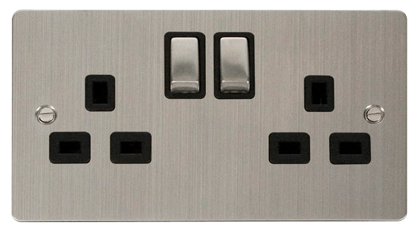 Define Flat Plate Ingot 2Ga - Ingot 2-Gang 13A DP Switched Socket  - Black in black finish.