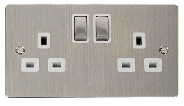 Define Flat Plate Ingot 2Ga - Ingot 2-Gang 13A DP Switched Socket  - White in black finish.