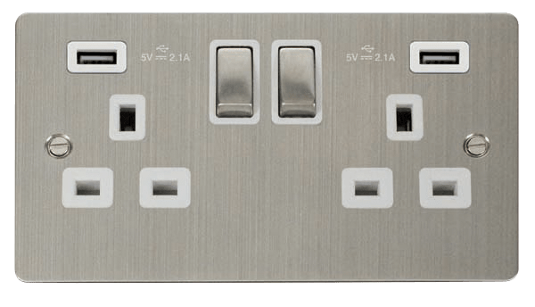 Define 2G 13A Sw Skt 4.2A U - 13A Ingot 2 Gang Switched Socket With Twin 2.1A USB Outlets (4.2A) (Twin Earth) in black finish.