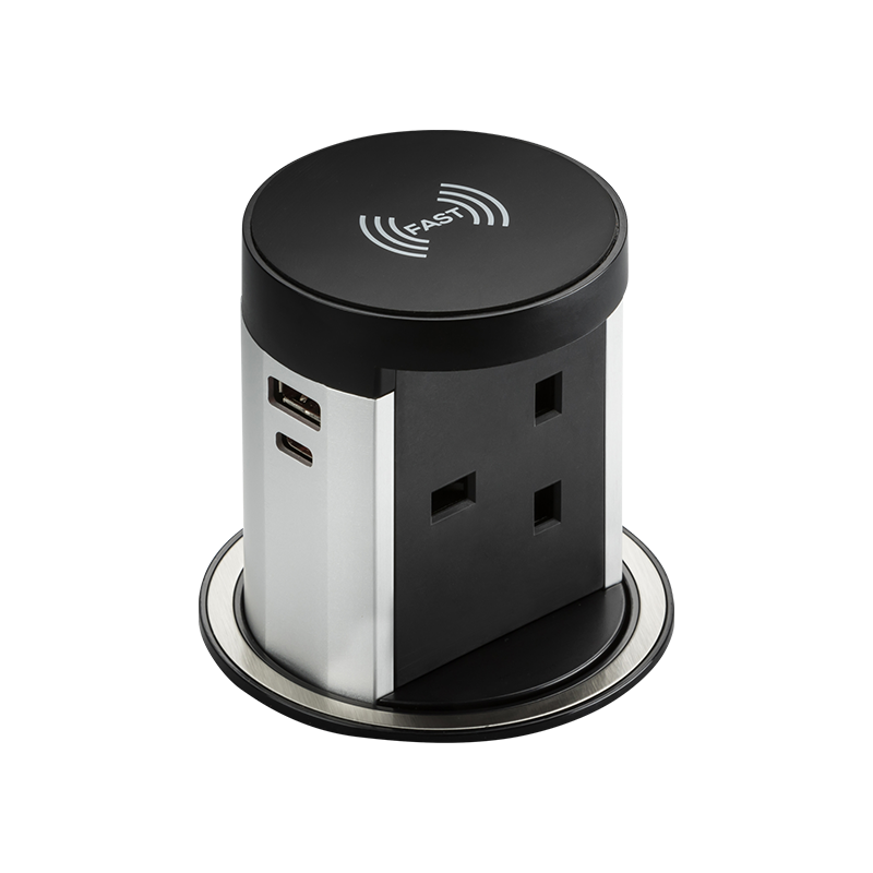 Knightsbridge 13A Pop Up Socket with Wireless Charger & USB A+C