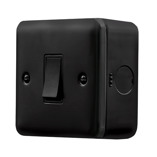 Black Industrial Wall Switch Metal Clad Pro 10AX 1 Gang 1 Way Switch MCP010BK