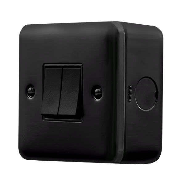 Black Industrial Wall Switch Metal Clad Pro 10AX 2 Gang 2 Way Switch MCP012BK