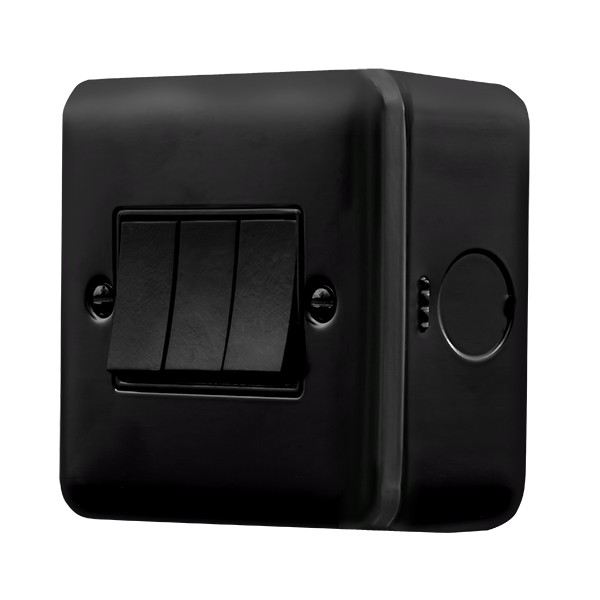 Black Industrial Wall Switch Metal Clad Pro 10AX 3 Gang 2 Way Switch MCP013BK