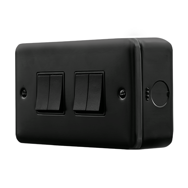 Black Industrial Wall Switch Metal Clad Pro 10AX 4 Gang 2 Way Switch MCP019BK