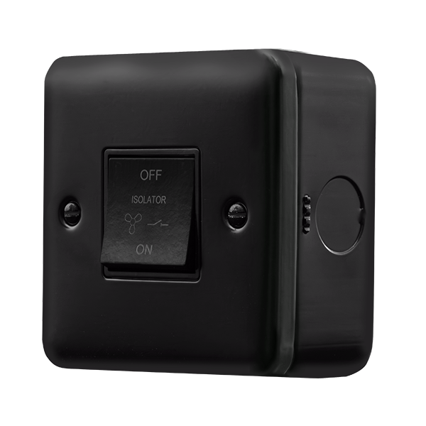 Black Industrial Wall Fan Isolator Metal Clad Pro 10A 3 Pole Fan Isolation Switch MCP020BK