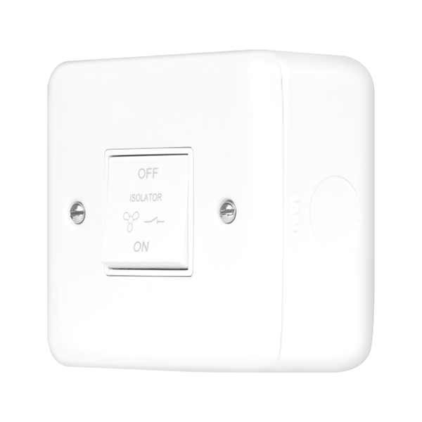 Polar White Industrial Wall Fan Isolator Metal Clad Pro 10A 3 Pole Fan Isolation Switch MCP020PW