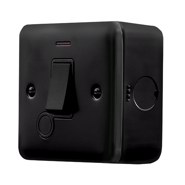 Black Industrial Wall 20a Switch Double Pole with Flex Outlet Metal Clad Pro 20A Double Pole Switch With Optional Flex Outlet & Led MCP023BK
