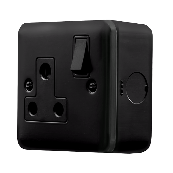 Black Industrial Wall 15A Round Pin Socket Metal Clad Pro 15A Round Pin Socket Outlet MCP034BK