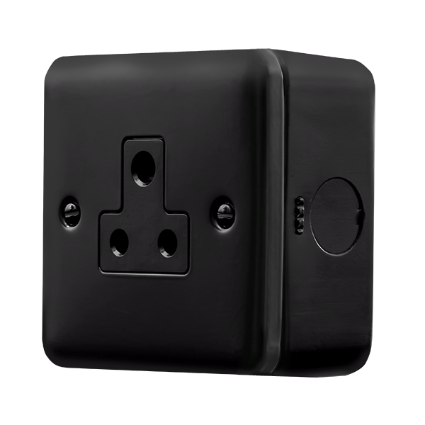 Black Industrial Wall 5A Round Pin Socket Metal Clad Pro 5A Round Pin Socket Outlet MCP038BK