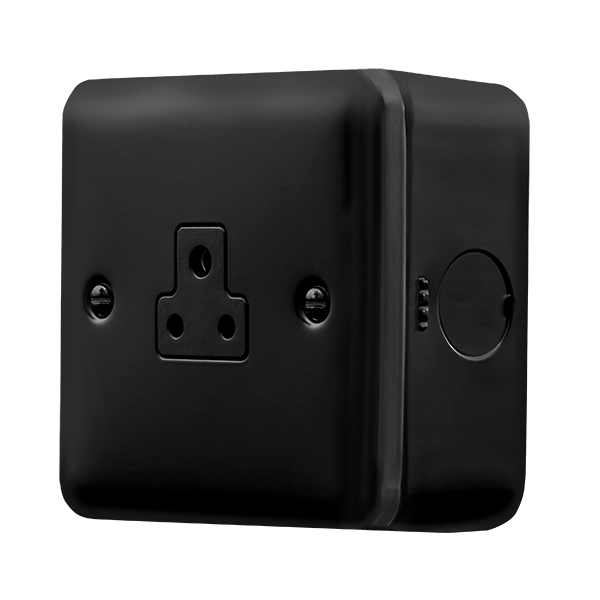 Black Industrial Wall 2A Round Pin Socket Metal Clad Pro 2A Round Pin Socket Outlet MCP039BK