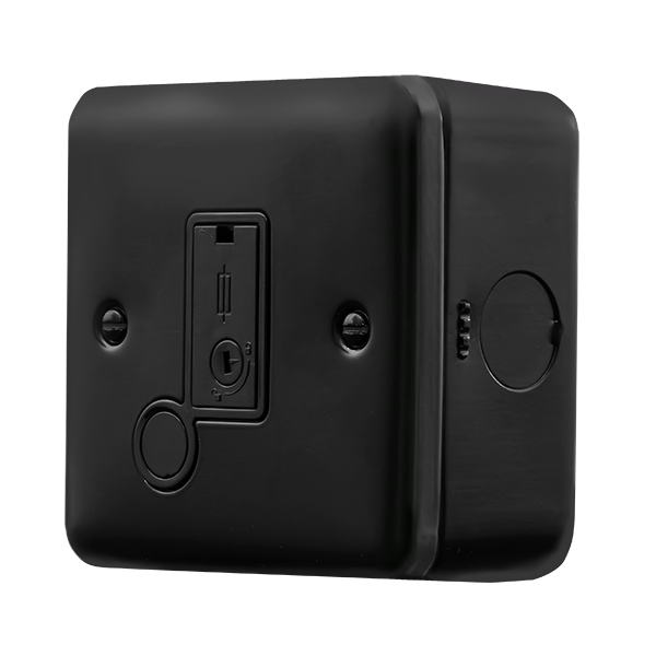 Black Industrial Wall 3A Fused Spur Metal Clad Pro 3A Fused Connection With Flex Outlet With Optional Flex Outlet MCP049BK