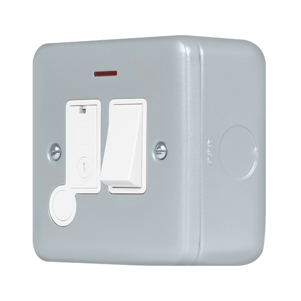 Metal Industrial Wall 13A Fused Spur with Flex Outlet & Neon Metal Clad Pro 13A Switched Fused Connection With Flex Outlet With Optional Flex Outlet & Led MCP052