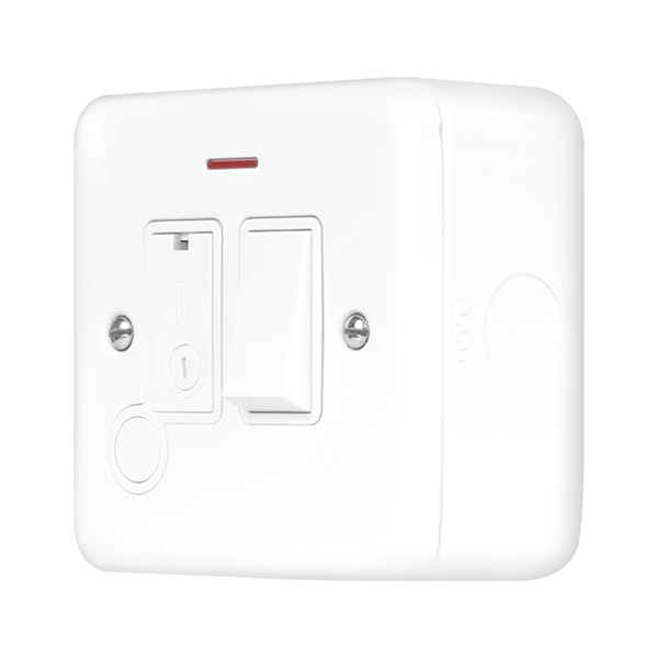 Polar White Industrial Wall 13A Fused Spur with Flex Outlet & Neon Metal Clad Pro 13A Switched Fused Connection With Flex Outlet With Optional Flex Outlet & Led MCP052PW