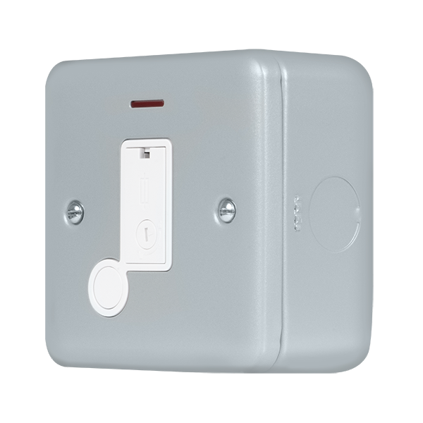 Metal Industrial Wall 13A Unswitched Fused Spur with Flex Outlet & Neon Metal Clad Pro 13A Fused Connection With Flex Outlet With Optional Flex Outlet & Led MCP053
