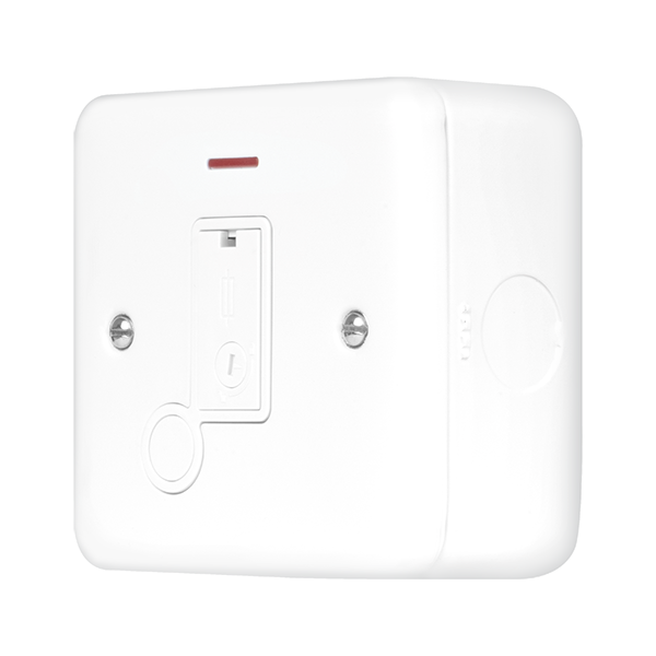 Polar White Industrial Wall 13A Unswitched Fused Spur with Flex Outlet & Neon Metal Clad Pro 13A Fused Connection With Flex Outlet With Optional Flex Outlet & Led MCP053PW