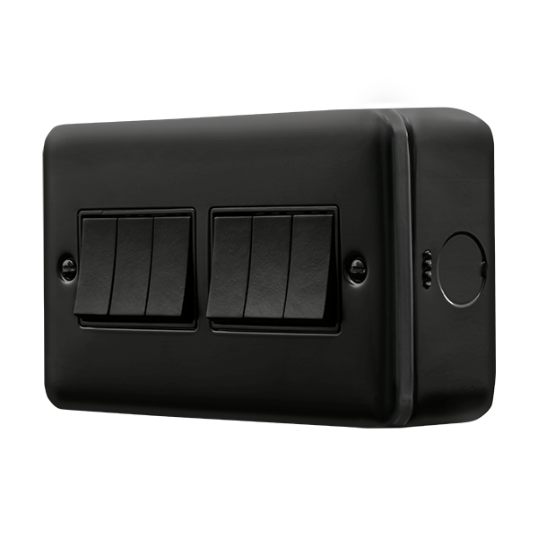 Black Industrial Wall  Metal Clad Pro 10AX 6 Gang 2 Way Switch MCP105BK