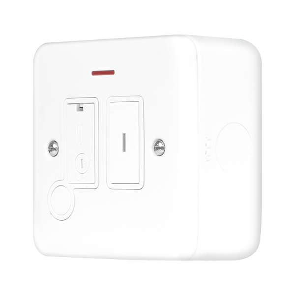 Polar White Industrial Wall  Metal Clad Pro 13A Key Switched Fused Connection With Flex Outlet With Optional Flex Outlet & Led MCP1252PW