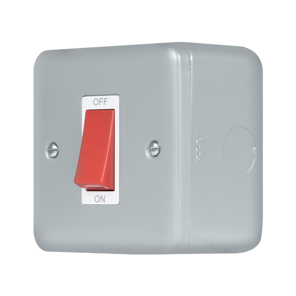 Metal Industrial Wall  Metal Clad Pro 50A 1 Gang Double Pole Plate Switch With Red Rocker MCP200