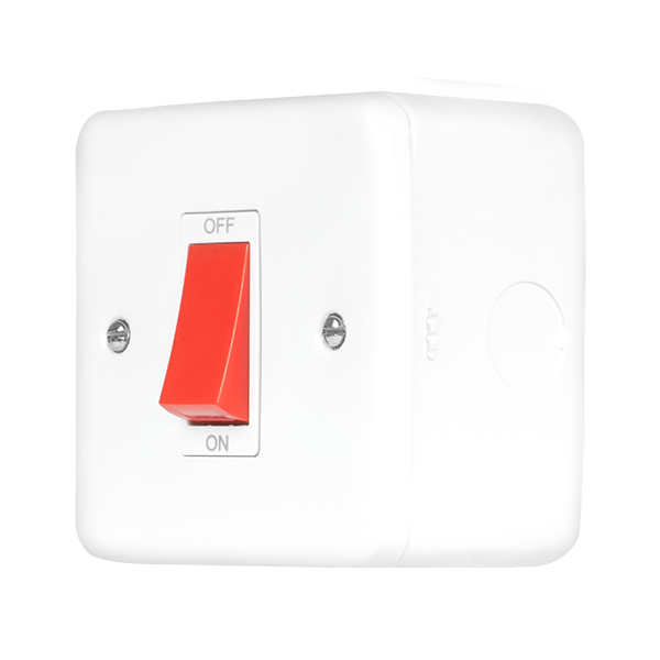 Polar White Industrial Wall  Metal Clad Pro 50A 1 Gang Double Pole Plate Switch With Red Rocker MCP200PW