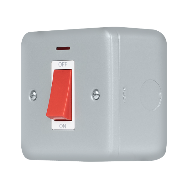 Metal Industrial Wall  Metal Clad Pro 50A 1 Gang Double Pole Plate Switch With Red Rocker & Led MCP201