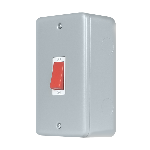 Metal Industrial Wall  Metal Clad Pro 50A 2 Gang (Vertical) Double Pole Plate Switch With Red Rocker MCP202