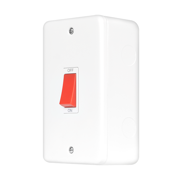 Polar White Industrial Wall  Metal Clad Pro 50A 2 Gang (Vertical) Double Pole Plate Switch With Red Rocker MCP202PW