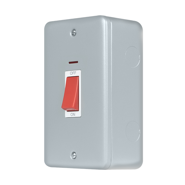 Metal Industrial Wall  Metal Clad Pro 50A 2 Gang (Vertical) Double Pole Plate Switch With Red Rocker & Led MCP203