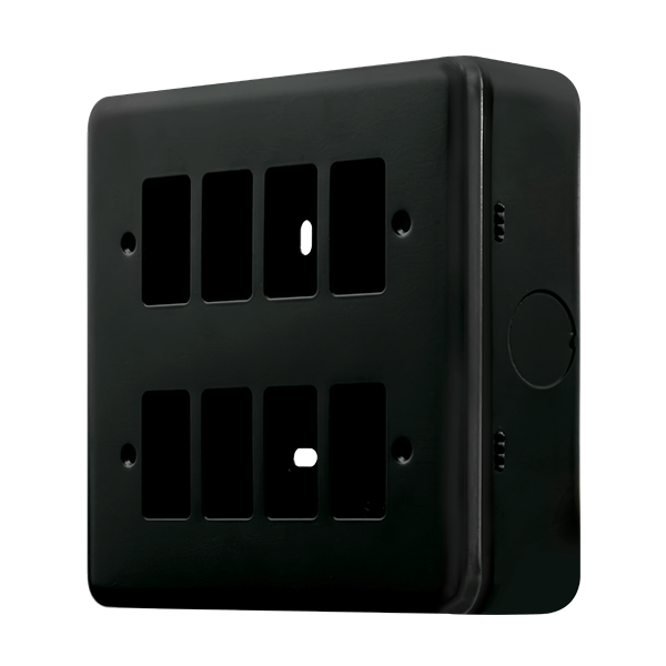 Black Industrial Wall  Metal Clad Pro 8 Gang Gridpro Front Plate MCP20508BK