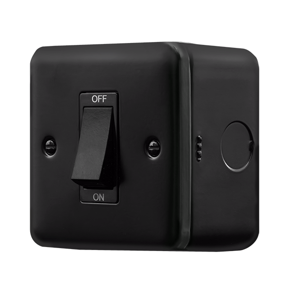 Black Industrial Wall  Metal Clad Pro 50A 1 Gang Double Pole Plate Switch With White Rocker MCP500BK