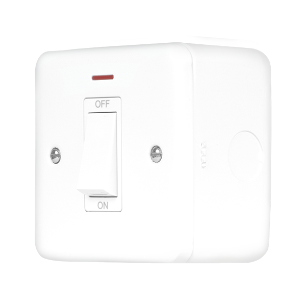 Polar White Industrial Wall  Metal Clad Pro 50A 1 Gang Double Pole Plate Switch With White Rocker & Led MCP501PW