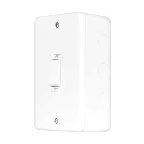 Polar White Industrial Wall  Metal Clad Pro 50A 2 Gang (Vertical) Double Pole Plate Switch With White Rocker MCP502PW