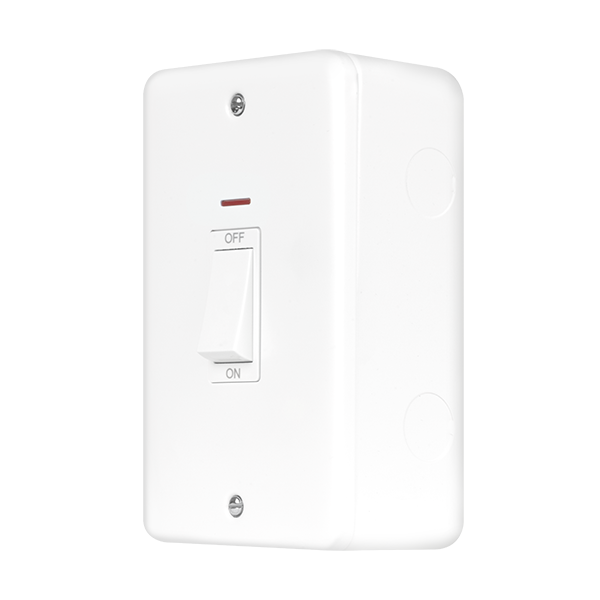 Polar White Industrial Wall  Metal Clad Pro 50A 2 Gang (Vertical) Double Pole Plate Switch With White Rocker & Led MCP503PW