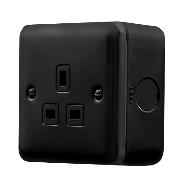 Black Industrial Wall  Metal Clad Pro 13A 1 Gang Safety Shutter Unswitched Socket Outlet MCP530BK