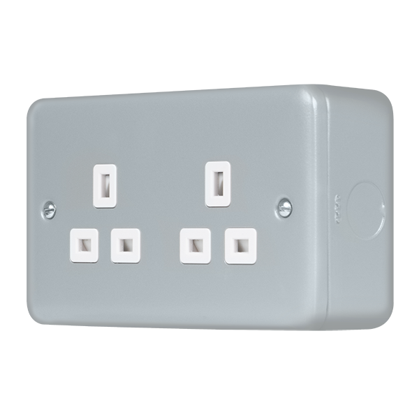 Metal Industrial Wall  Metal Clad Pro 13A 2 Gang Safety Shutter Unswitched Socket Outlet MCP532