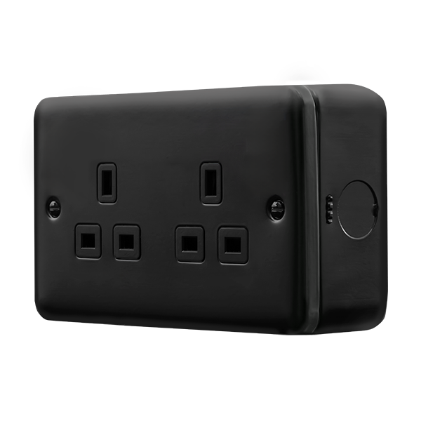 Black Industrial Wall  Metal Clad Pro 13A 2 Gang Safety Shutter Unswitched Socket Outlet MCP532BK